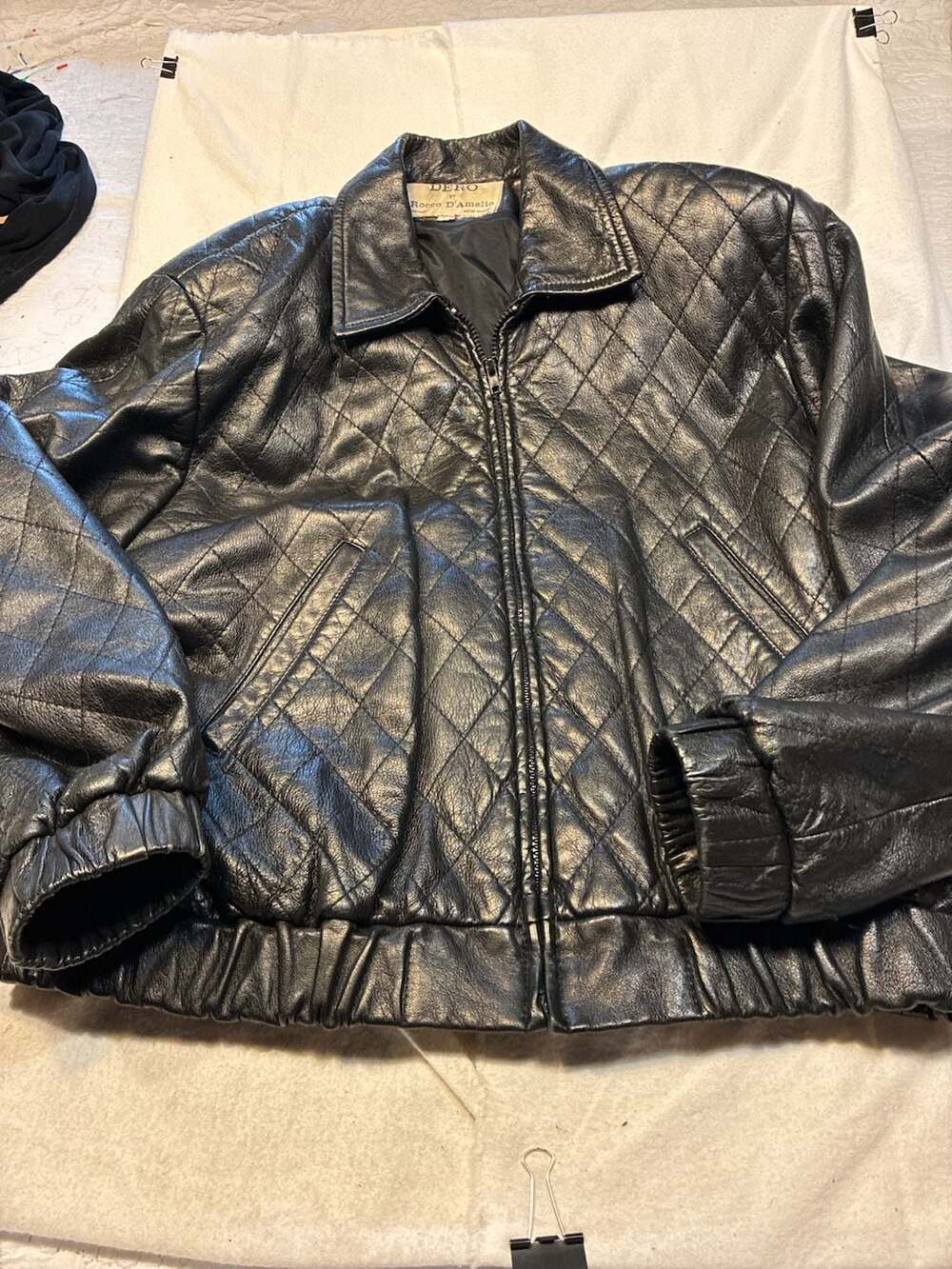 Dero by Rocco D'Amelio Vintage Quilted Leather Bomber Jacket Size L